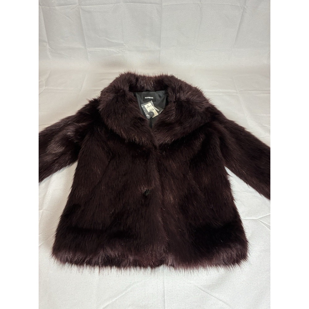 Express Faux Fur Evening Coat Sz XS Merlot Burgundy Winter Jacket Coat NWT $280
